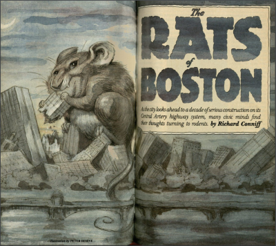 May 1989 Yankee magazine cover, showing a giant rat eating Boston