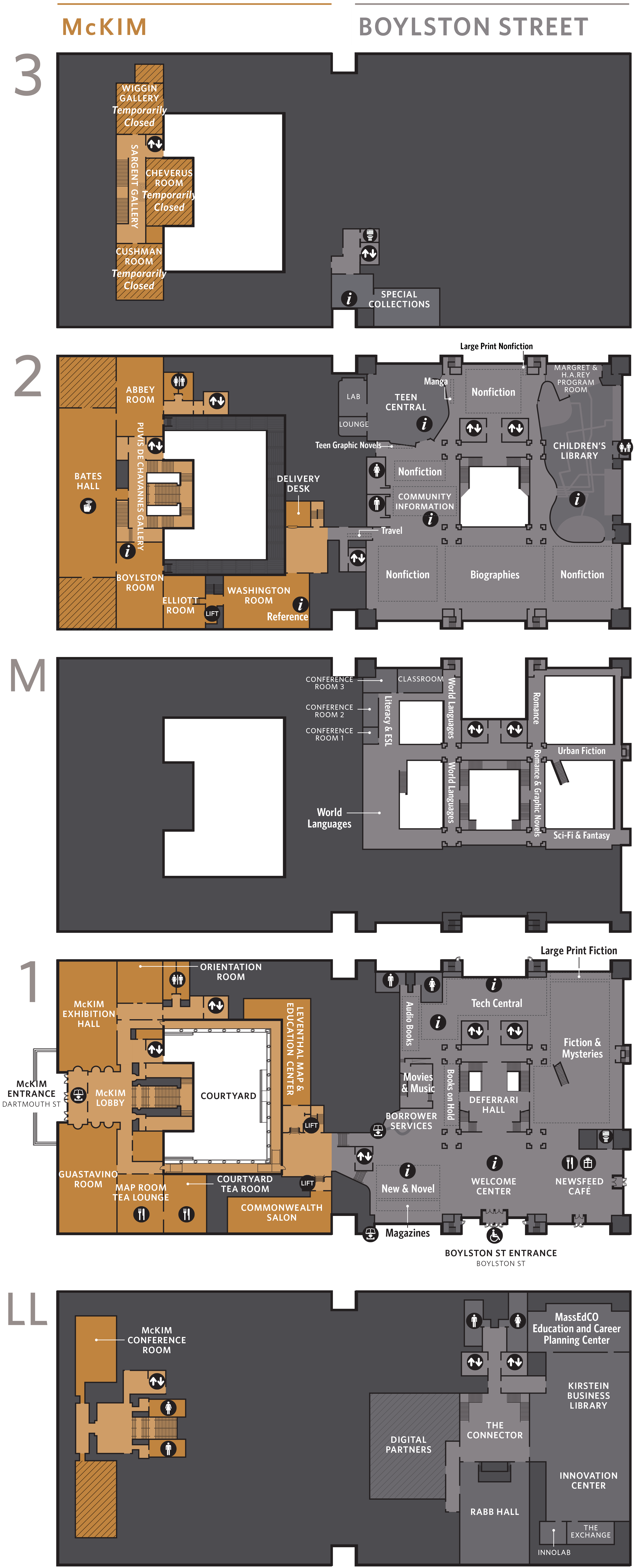 01b_DirectoryMap_WebVersion_vJuly 2022 McKim Building and Boylston Street Building at the Boston Public Library